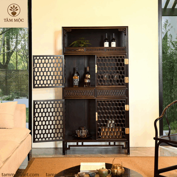 Tủ decor cánh tổ ong gỗ trắc