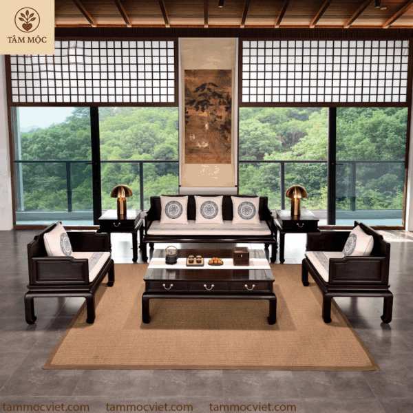 Bộ Sofa Cao Cấp Ba Thành Gỗ Gụ