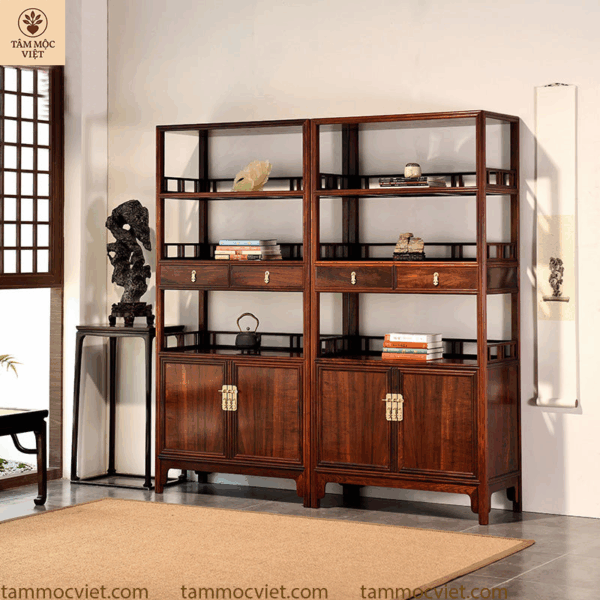 Tủ sách cao cấp gỗ hương đỏ đen