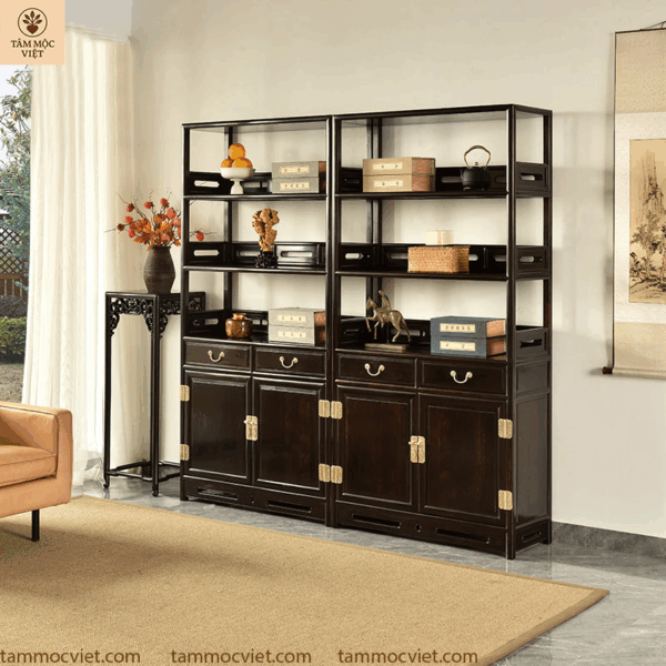 Tủ sách cao cấp gỗ trắc đen