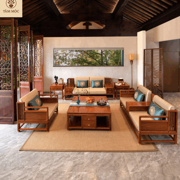 Sofa cao cấp gỗ hương, vách trơn