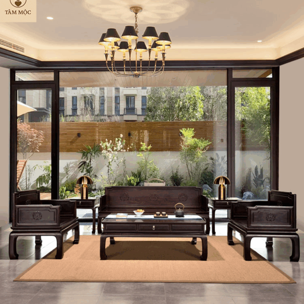 Bộ sofa cao cấp ba thành gỗ trắc