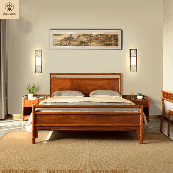 Giường như ý cao cấp gỗ hương chân tròn