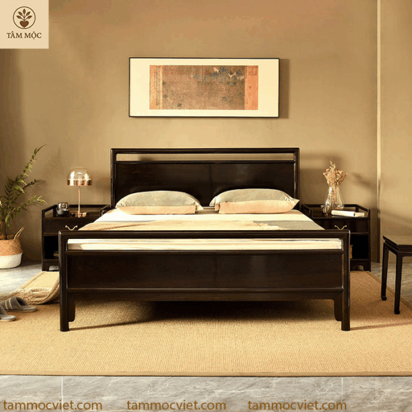 Giường ngủ cao cấp gỗ gụ chân tròn như ý