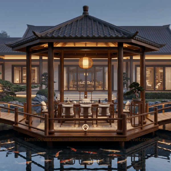 Lầu trà thất gỗ cao cấp – Không gian thưởng trà sân vườn đậm chất sống tĩnh tại