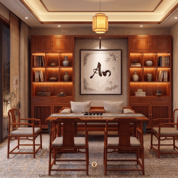 Không gian trà thất gỗ hương 15-20m2