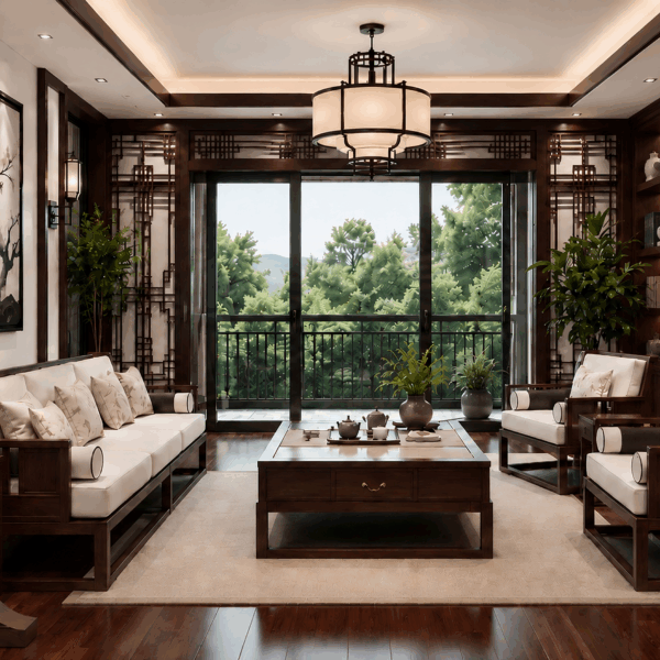 Nội thất phòng khách á đông đương đại 20-30m2